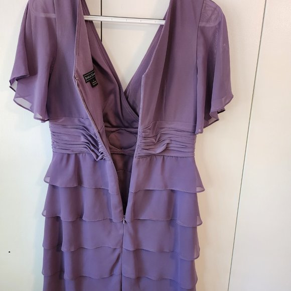 Jessica Howard Purple Layered Wrap Bodice with Ruched Rhinestoned Waist | Size 6 - Picture 7 of 9
